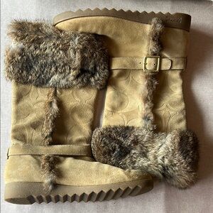Coach Tan Winter & Rain Boots with Fur Trim
